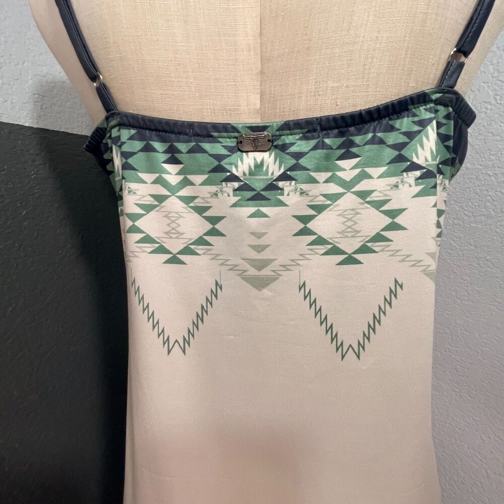 NWT Lucky & Blessed Cowgirl Slip Dress XL Cream Green Bull Aztec Western Maxi - Picture 4 of 10